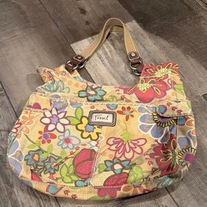 Fossil Yellow Floral Canvas Shoulder Bag with Multicolor Print